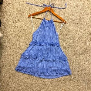 Downright Darling Light Blue Ruffled Halter Mini Dress